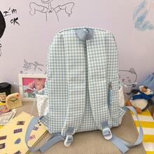 Mochila de patchwork a cuadros & lunares, mochila escolar de cordón estilo femenino para estudiantes, mochila ligera estilo academia japonesa - Multicolor - Ver 3