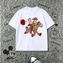 Disney Officially Licensed Toy Story Woody & Jessie Horseback Couple Tee, Cotton Oversized White Casual Tee For Versatile Styling - 錯過 - 查看 2