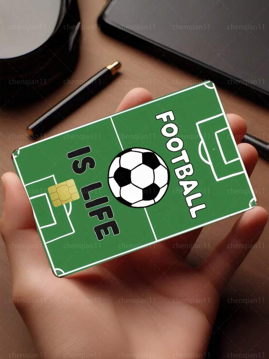 1pc Football Life Credit Card Sticker Privacy Protection Card Skin, Football Field Pattern Birthday Gift PVC Material Anti-Fingerprint Anti-Scratch Wear-Resistant Card Sleeve, Suitable For Men, Women, Couples, Small Chip Cards, Bank Cards, Credit Cards, Transportation Cards, Student Campus Cards Personalized DIY - Type a - View 1