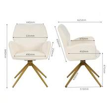 Swivel Dining Chair (Set Of 2) Armchair With Metal Legs, Leisure Chair, Velvet-Like Fabric - White - View 2