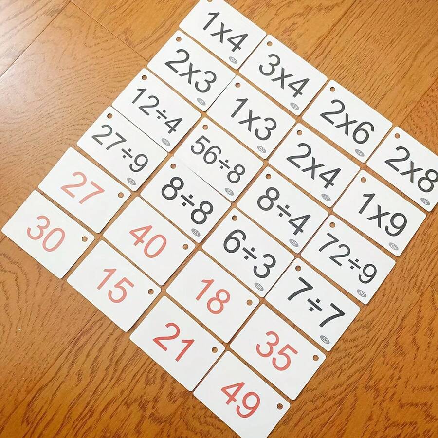 90 piezas/Caja Tarjetas de Multiplicación y División - Incluye 2 Anillos de Tarjetas Rojas, Herramienta de Ejercicio Matemático Cerebral, Ayuda de Memoria de Fórmulas Matemáticas, Suministros de Aprendizaje, Regreso a la Escuela - A - Ver 1
