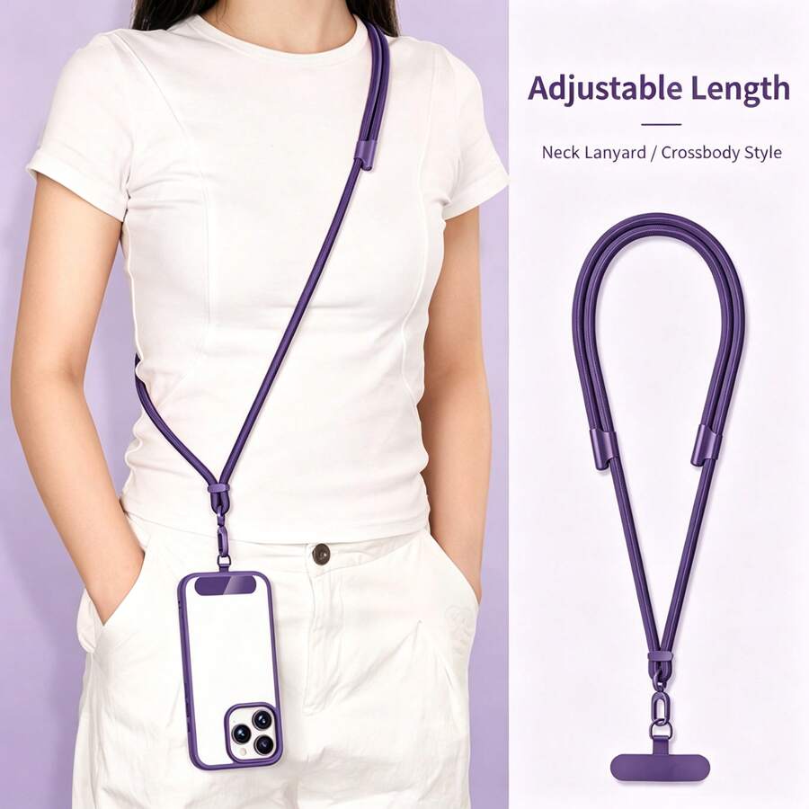 Runway Round Metal Phone Lanyard, Adjustable Short Phone Chain, 2026 New Smartphone Wrist Strap Charm, 7mm Thick Braided Strap, Universal Premium Smartphone Accessory, Outdoor Sports Running Anti-Theft Anti-Loss Anti-Drop - Multi-color - Adjustable Long - View 1