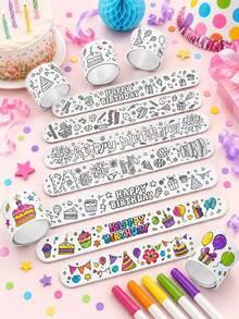 32/16/10/4件生日主題著色頁，派對小禮品，生日派對互動獎品，派對禮物，非常適合填充生日禮物袋（不含其他配件） - 黑與白 - 查看 4