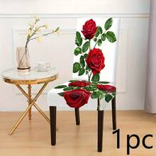 Floral Stretch Chair Covers, Two Rose Prints: Vintage Blush Peony & Vivid Red Rose, Multi Packs(1/2/4/6/8pcs), High Elastic Full Wrap Washable, 2D Printed, Easy Install For Dining, Party Decor & Gifts. - Multicolor - View 19