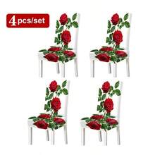 Floral Stretch Chair Covers, Two Rose Prints: Vintage Blush Peony & Vivid Red Rose, Multi Packs(1/2/4/6/8pcs), High Elastic Full Wrap Washable, 2D Printed, Easy Install For Dining, Party Decor & Gifts. - Multicolor - View 18