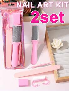 Conjunto Completo de Esfoliação e Polimento dos Pés, Rosa, Polimento/Limpeza/Esfoliação/Limpeza dos Pés Tudo em Um, Cada Pacote Inclui Lixa de Pé Dupla Face, Barra de Esfoliação Longa, Raspador de Pele Morta, Bloco de Polimento, Escova de Limpeza, Fácil de Usar, Cuidados com os Pés em Casa, Ferramentas Auxiliares para Mãos e Pés, Ferramentas de Cuidados com as Unhas - Rosa chiclete - Visão 10