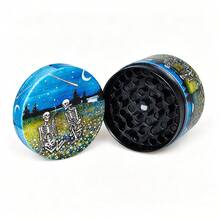 1PC, New Night Sky Skull Art Print 50MM 4-Layer Grinder, Zinc Alloy Grinder With Screen, Personalized Graffiti Portable Powder Grinding Tool - View 11
