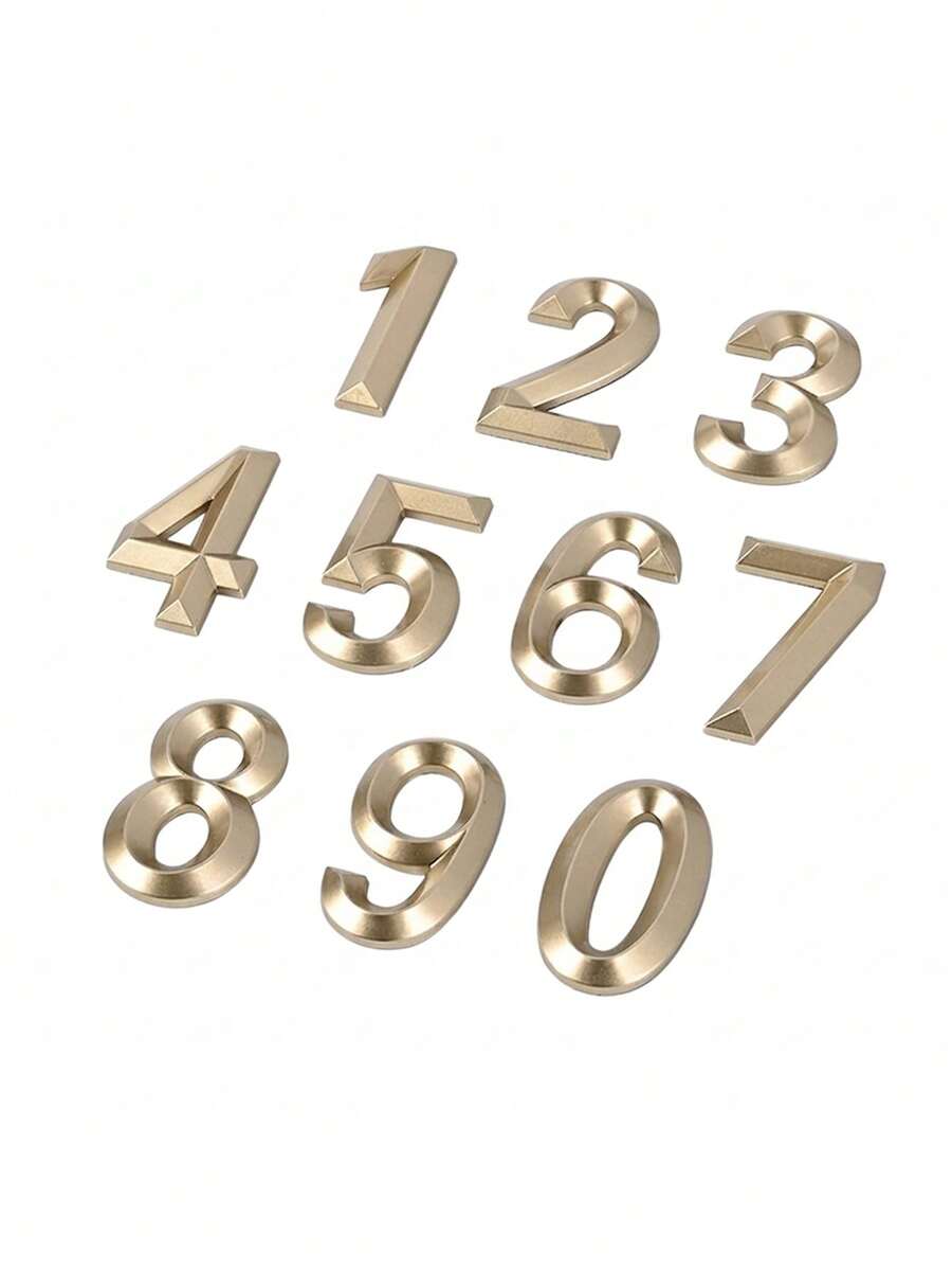 1pc 3D Matte ABS Digital Indicator Sign, Modern Style Pale Gold Geometric Shape, Self-Adhesive Back, No Drilling Required, Sun-Proof And Waterproof, Suitable For Office Doors, Conference Rooms, Office Buildings - House Number - View 1