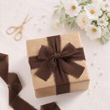 3rolls One Pack,15yard White Chiffon Ribbon, Fringe Fabric Ribbon, Handmade Wedding Bouquets Material, Gift Packaging Materials, Cake Decor Ribbon, Clothing Decor, Wedding Decor, Party Decor, Gift Decor, Bow Decor - Coffee - View 6