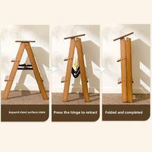3-Tier Natural Bamboo Folding Step Stool Ladder Thick Solid Bamboo Portable - Brown - View 5