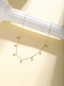1pc Women's Necklace, Beach Vacation Layered Style, Copper Inlaid Zirconia Tassel Water Drop Necklace, Simple Daily Accessory Gift - Yellow Gold - View 2