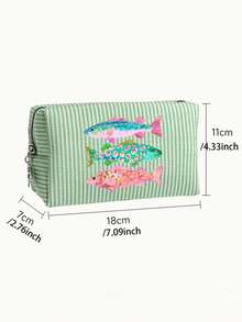 Seersucker Small Makeup Bag, Striped Embroidered Makeup Bag, Large Capacity Cosmetic Storage Bag, Travel Toiletry Bag, Perfect For Beach Trips, Swimming, Shopping And Daily Use, Suitable For Women, Travelers And Beach Lovers, Perfect For Spring Break, Easter, Mother's Day, Vacation And Gift Giving, Woven Material, Can Be Used As A Beach Bag, Shopping Bag And Travel Companion - Multicolor - View 11