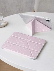 Y-Shaped Folding Protective Case Compatible With IPad (A16) 11th Gen 11-Inch, 10th Gen 10.9-Inch, Air 8 (M4) 11-Inch 2026, 7th Gen, 8th Gen, 9th Gen, 10.2-Inch, Pro 11 2020-2022, Air 7/6 (M3/M2) 11-Inch, With Pencil Slot, Smart Protective Case, Soft TPU Back, Auto Wake/Sleep - Pink Polka Dots - View 3