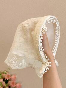 1Pc French Vintage Boho Headscarf For Women Girls, Cottagecore Floral Lace Bandana Triangle Hair Scarf Plaid Cloth Headband Summer Cute - Multicolor - View 11