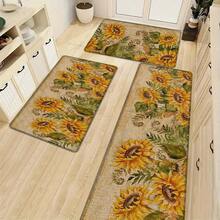 1pc, Home Decor, Sunflower Pattern Print, Linen Kitchen Rug, Kitchen Mat, Floor Mat, Bathroom Mat, Door Mat, 3D Print Rectangular, Suitable For Living Room, Bedroom, Hallway, Bathroom, Laundry Room - Polyester Carpet, Suitable For Indoor And Outdoor Home Decor - Multicolor - View 5