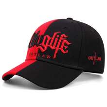 1 قطعة قبعة بيسبول مقسمة باللونين الأحمر والأسود بتطريز Thuglife Outlaw Gothic، قبعة أب هيب هوب شارع اللون بحافة منحنية - A - مشاهدة 5