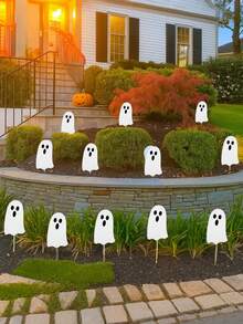 6pcs Halloween Ghost Garden Decor Stakes, Autumn Harvest Garden Signs, White Little Ghost Fall Yard Decor Stakes, Outdoor Decoration, Suitable For Halloween, Harvest Thanksgiving Home Lawn Porch Holiday Front & Backyard Decor, Garden Decor Stakes, Halloween Table Centerpiece Bouquet Decor, Flower Pot Decor, Halloween Decoration - White - View 7