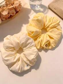 2pcs Oversized Cream White Cloud Scrunchies For Women, Premium Versatile Hair Accessories Hair Ties Ponytail Elastics Rubber Bands - Multicolor - View 3