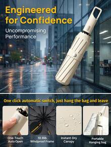 Unisex Automatic Umbrella, Reinforced Ribs, Foldable, Portable, Durable UV Protection, Dual Use For Sun And Rain (Umbrella Fabric, Rib Color, English Letter Pattern Design, Button Shape And Color Can Be Freely Matched) - Multicolor - View 7