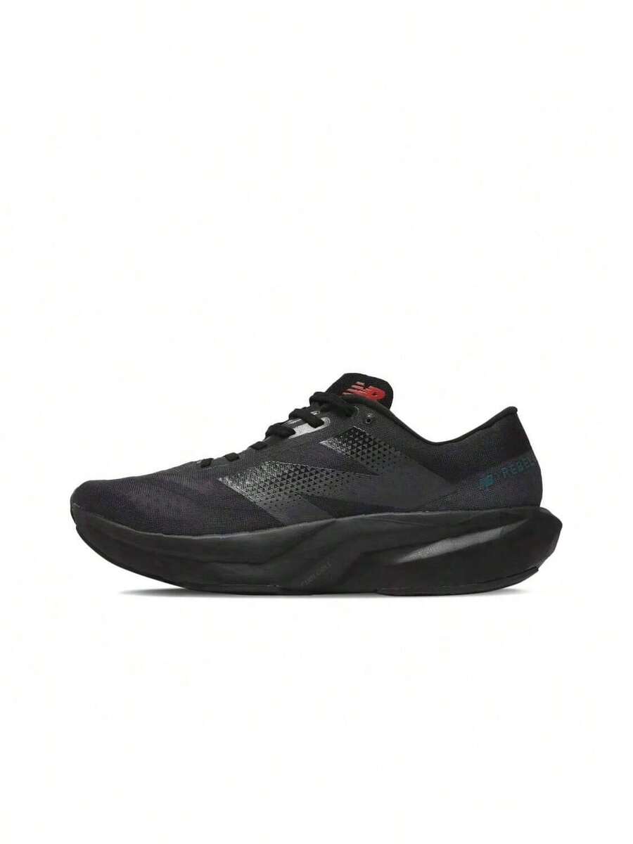 Sepatu Lari Low-Top New Balance Rebel V4 yang Nyaman, Serbaguna, dan Terbuat dari Kain Sederhana untuk Latihan Maraton, Lari Jarak Jauh, Sprint, Uji Fisik, dan Balapan - Unisex - Hitam/Hijau - Hitam - View 1