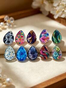 20pcs Bohemian Style Floral Teardrop Design Pendants (With Holes), Suitable For Jewelry DIY And Handmade Crafts, Necklaces, Earrings, Keychains, Bag Charms, Phone Case DIY Materials, Holiday Or Birthday Gifts For Family Or Friends - Multicolor - View 1
