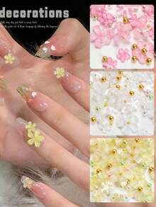 Mini Rose Nail Art Decor, French Bow Colorful Mixed Size Resin Rhinestone Press-On Nail Accessories - Baby Pink - View 3