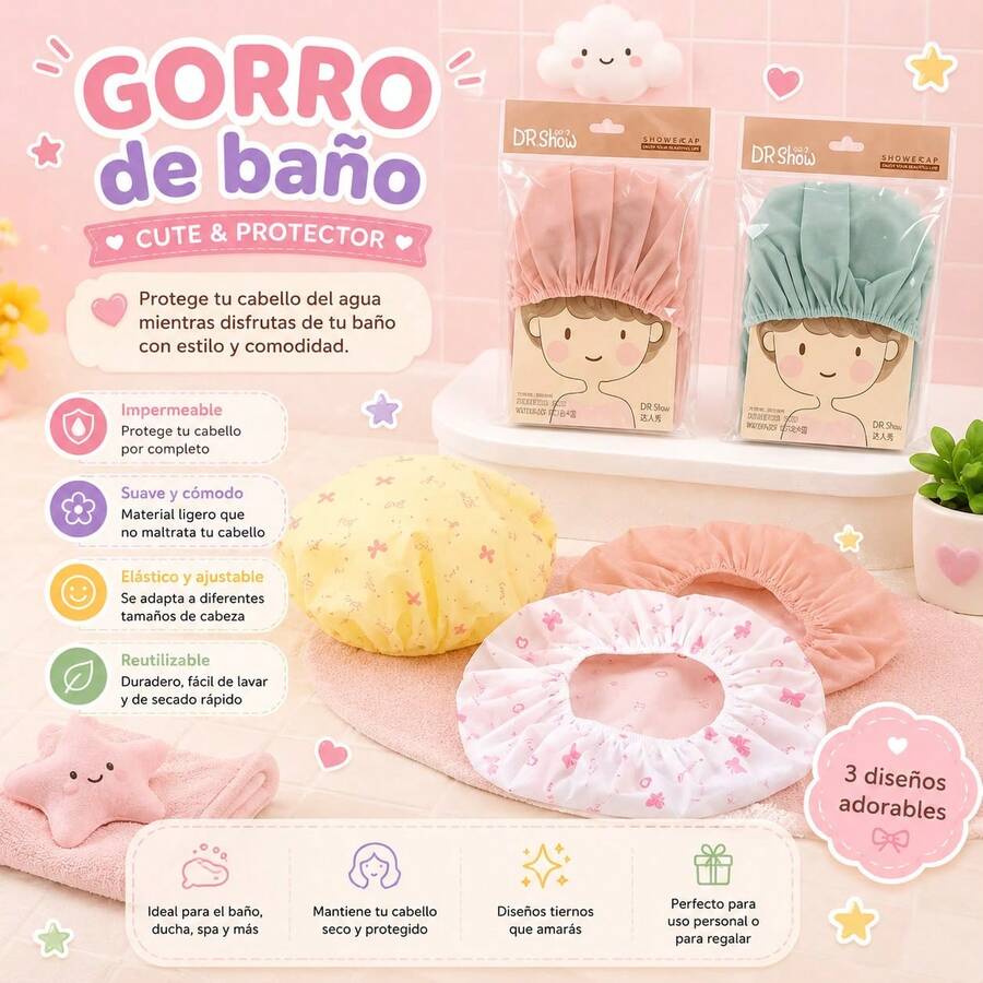 3 Piezas de gorro de ducha con estampado,decoracion de baño para el hogar,decoración de otoño - FLORAL 3 PIEZAS - Ver 1
