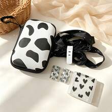 6pcs Colorful Heart/Cow Print Hard Shell Cable Organizer Set, Includes Storage Bag/Charging Case/Cable Clip/Pleated Chiffon Cable/Cable Protector, With Carrying Strap Ultra Portable, Used For CCD, Charger, Data Cable Partitioned Storage, Easy To Find Things When Going Out, No More Messy Bag - Multicolor - View 5