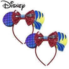 Disney Under The Sea Fairy Tale Color Block Fish Scale Sequin Headband Red Sequin Bow Fork Shell Tropical Fish Patch Amusement Park Headpiece - View 7