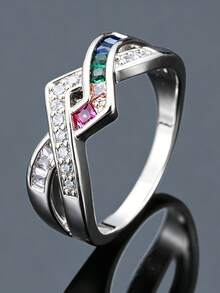 1pc Colorful Gemstone Intertwined Ring, Ins Style Design, Versatile Elegant Daily Accessory For Women - JZ20663 - View 8