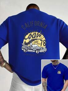 Camiseta de Cuello Redondo para Hombre con Estampado de Surf de California y Coche Clásico, Estilo Casual, Deportivo, a la Moda, Holgada, de Manga Corta para Estudiantes y Adolescentes. - Negro - Ver 7