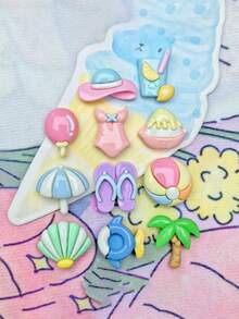 10/20/100pcs Beach Vacation Swimsuit Slippers Resin Accessories Summer Phone Case Hair Clip Water Bottle Sticker Clog Shoe Decorations - Multicolor - View 4