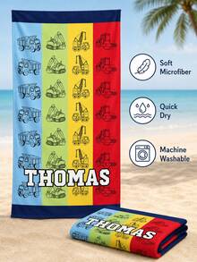 Personalized Children's Beach Towel With Customizable Name, Perfect Summer Birthday Gift, Suitable For Various Summer Occasions. Beach Towel And Accessories, Suitable For Beach, Swimming Pool, Travel, Camping, Yoga And Other Scenes. - Multicolor - View 4