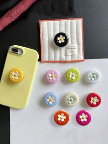 Button Flower Stand Color-Block Button Knot Stand Creative Rotating Silicone Adhesive Phone Holder Universal Phone Stand Support Portable 360 Rotating Desktop Support Colorful - Multicolor - View 1