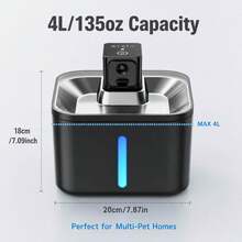 1 Set 4L/135oz Wireless Charging Pet Water Fountain, Automatic Sensor Water Dispensing, 4000mAh Large Capacity Battery, 3 Working Modes, 120° Wide Angle Sensing, Stainless Steel Smart Square Water Dispenser, Ultra Quiet Fully Detachable Water Bowl, Suitable For Cats And Small Dogs - 4L - View 3
