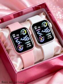 3/2Pcs Women's Fashion Minimalist LED Digital Display Electronic Watch, Suitable For Women/Couples, Perfect As Birthday/Holiday Gift For Friends, Back To School Gift, Party And Travel, Graduation Season, Valentine's Day, Gift For Family And Friends - Multicolor - View 4