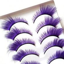 Pestaas postizas naturales, 5 pares de pestaas postizas esponjosas de ojo de gato para Halloween, cosplay, maquillaje de escenario morado - "Púrpura - Ver 5
