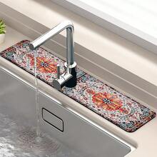 1pc Or Bohemian Style Sink Faucet Absorbent Mat, Drainage Mat, Kitchen, Bathroom Sink, Countertop, Drainage Mat, Diatomaceous Earth Basin, Cuttable Quick-Drying Mat. - Multicolor - View 3