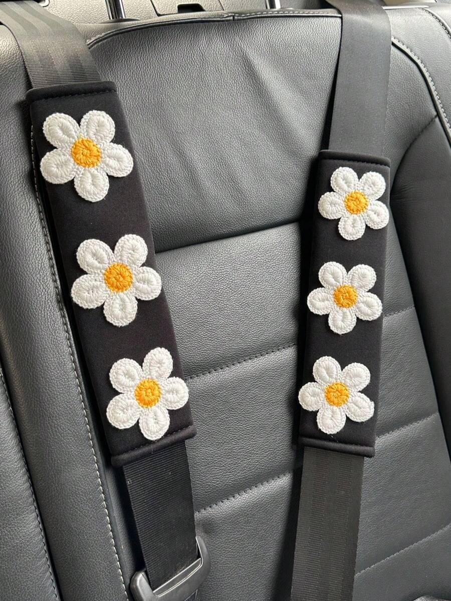2pcs Flower Decor Car Seat Belt Cover - Multicolor - View 1