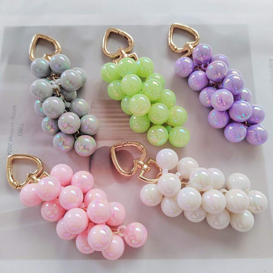 1PC New Creative Grape Bead Pendant Acrylic Crystal Faux Fruit Heart Spring Ring Keychain Pendant Toy & Game/Hobby, Collection, Party Supplies/Teen Creative Toy/Teen Stress Relief Toy - Multicolor - View 1