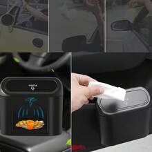 Car Trash Can With Lid + 4 Rolls Of Trash Bags, Leak-Proof Portable Hanging Car Storage Trash Can, Small Vehicle Trash Basket Portable Desktop Trash Can, Suitable For Car, Office, Bedroom, Home Cup Holder Hanging - A - View 2