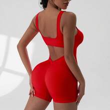 Mono Deportivo Corto para Mujer, Sin Mangas, Sexy, con Espalda Descubierta, Ropa de Yoga, Traje de Una Pieza para Ejercicio, Ciclismo y Recreación al Aire Libre - Rosa - Ver 9