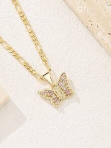 1 Peça Pingente de Borboleta Rosa com Zircônia, Pingente de Borboleta da Virgem Maria, Pingente Religioso, Pingente de Oração, Combinado com Colar de Clipe Duplo, Pingente de Pedra Preciosa Cintilante, Adequado para Mulheres e Meninas Usarem em Ocasiões Diárias ou Festivas, Decoração - Ouro amarelo - Visão 6