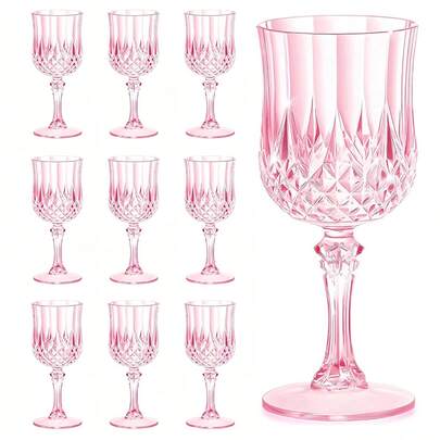 6/12 copas de vino de plástico, 7 oz, copas de champán vintage de plástico azul, copas irrompibles para fiestas, bodas, fiestas, copas de vino tinto, bares, restaurantes.