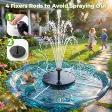 Floating Solar Bird Bath Fountain Pump 1.5w, 6 Adjustable Nozzles Anti-Splashing Submersible Solar Powered Pump For Garden, Yard, Pond, Pool & Outdoor Spring Decoration - 黑色 - 查看 2