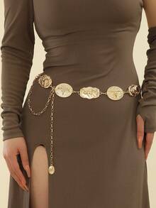 1 pieza Cinturón de mujer con cabeza de toro de metal estilo boho ajustable occidental vaquera, decoración de color oro/plata para vestido, uso casual en verano, adecuado como regalo de vacaciones - Dorado - Ver 4