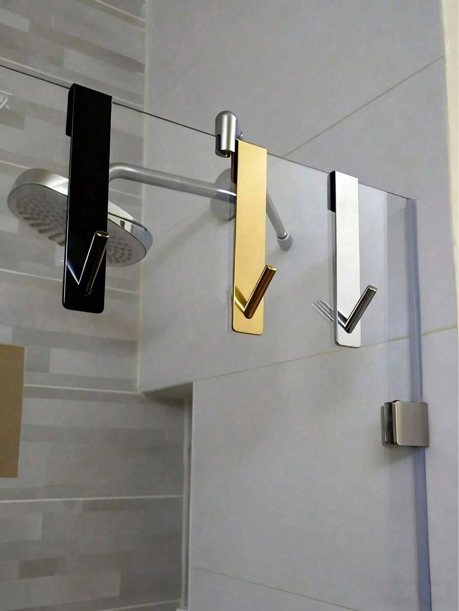 3/2/1pc Stainless Steel S-Shaped Shower Towel Bar, Suitable For Glass Doors, Bathroom Bathrobe Hooks, Wall-Mounted Coat Rack, Clothes Hooks, Hooks, Door Hanging Rack, Wall Hooks, Closet Storage, Key Hooks, Self-Adhesive Hooks, Bathroom Storage