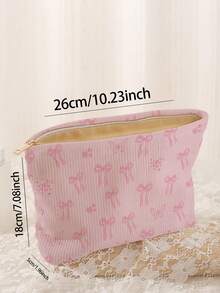 1 pieza Bolsa de almacenamiento de cosméticos portátil con patrón de lazo, impresa por ambos lados, estuche de maquillaje con cremallera para viaje, bolsa organizadora de artículos de tocador multifuncional - Multicolor - Ver 3