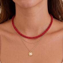 Women's Beaded Gemstone Necklace, Bohemian Style Colorful Neck Chain, Faux Natural Stone Beads Summer Beach Handmade Jewelry Necklace - Multicolor - View 7
