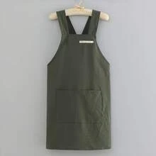 1pc Washed Linen Apron, Cross Back Straps, Solid Color Woven Fabric With Double Pockets, Neutral Design Work Apron, Suitable For Cooking, Cafe, Gardening, Painting, Office Use - Multicolor - View 3
